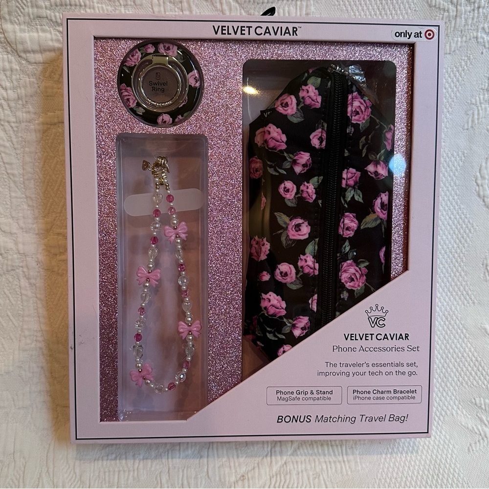 Velvet Caviar | Phone Accessories Gift Set | Pink Rose Floral